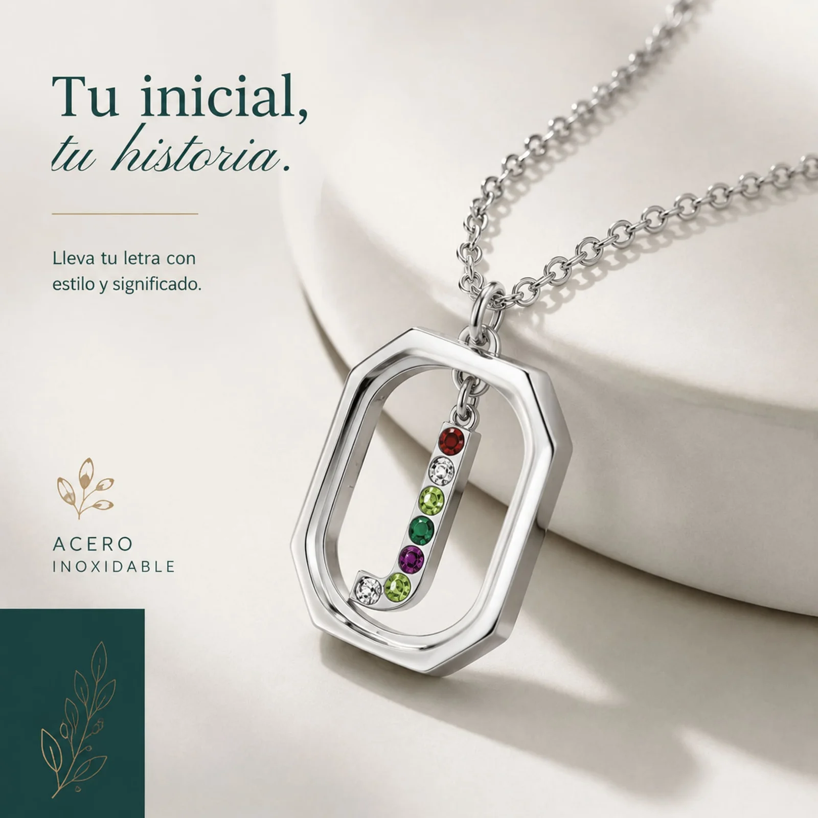 COLLAR INICIAL LETRA J ACERO CON SOBRE