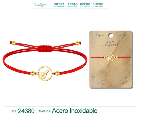 PULSERA HILO ENCERADO CON MAPA DE TENERIFE ACERO COLOR DORADO