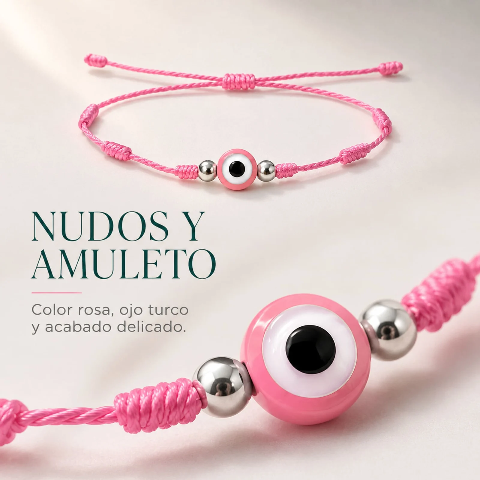PULSERA 7 NUDOS ROSA CON OJO TURCO