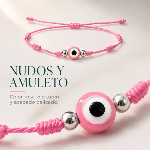 PULSERA 7 NUDOS ROSA CON OJO TURCO