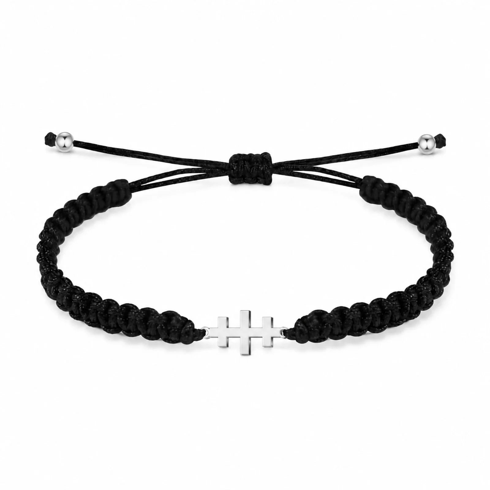 PULSERA HILO DESTINO  CON CRUZ CATACUMBAS ACERO PLATEADO