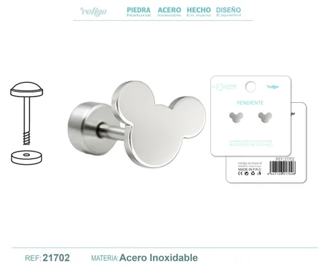 PENDIENTE ACERO  COLOR PLATEADO CON CIERRE ROSCA