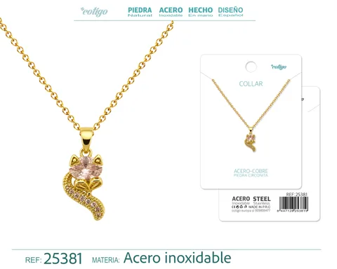 Colgangte Cobre con Circonita Colar Dorado y Cadena Acero