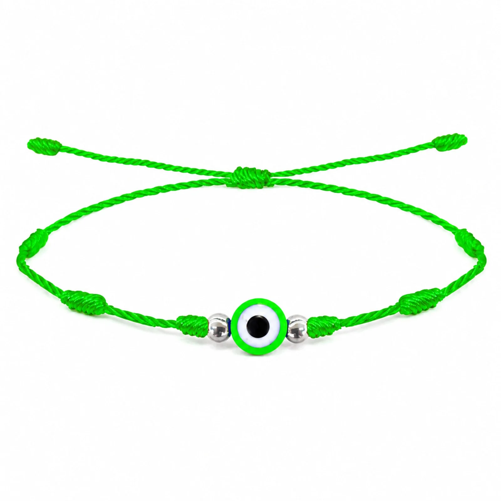 PULSERA 7 NUDOS VERDE CON OJO TURCO