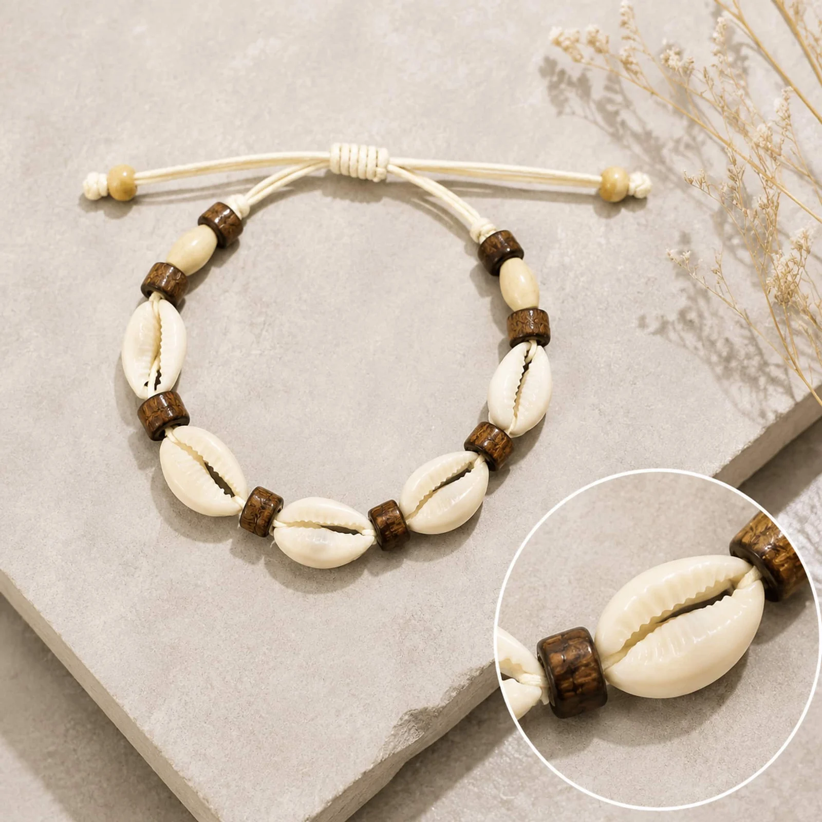 PULSERA HILO ENCERADO DE CONCHA