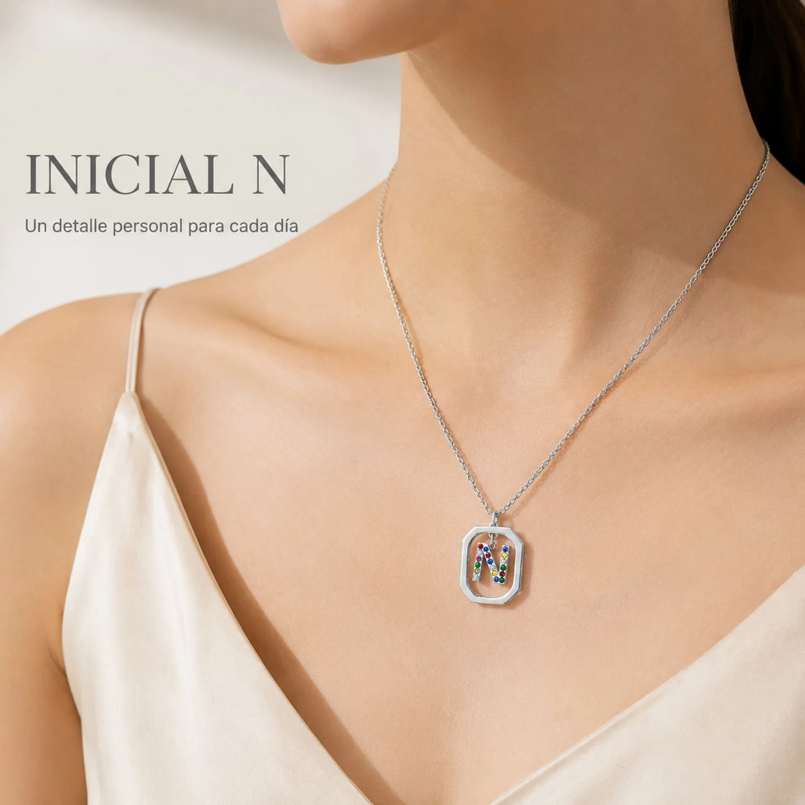 COLLAR INICIAL LETRA N ACERO CON SOBRE
