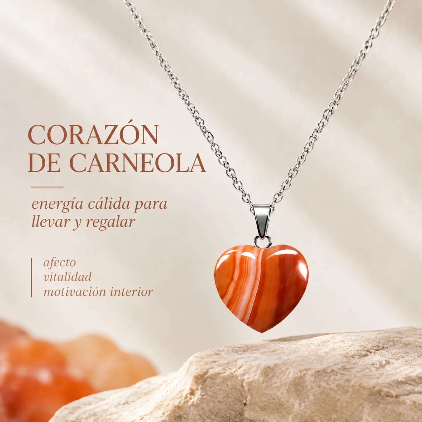 Colgante Piedra Carneola con cadena Acero Inoxidable