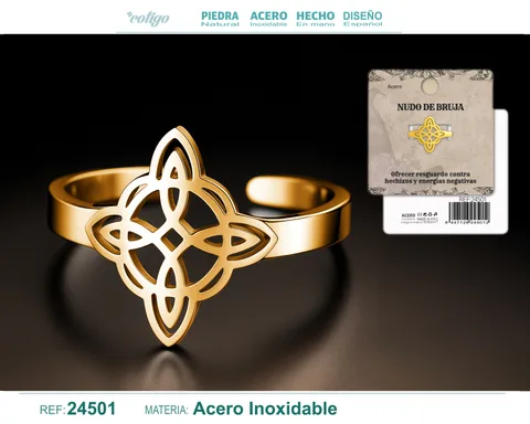 ANILLO NUDO DE BRUJA ACERO DORADO