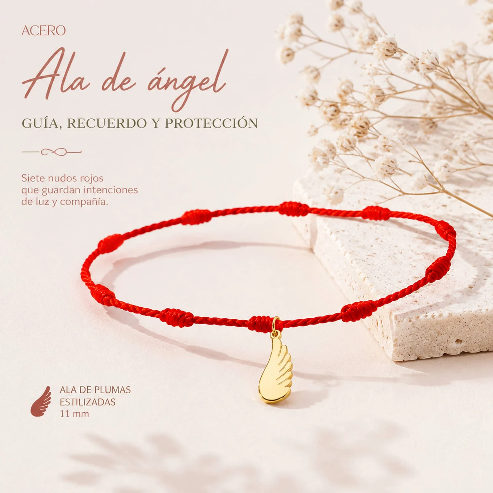 PULSERA 7 NUDOS CON ALA DE ÁNGEL COLOR DORADO