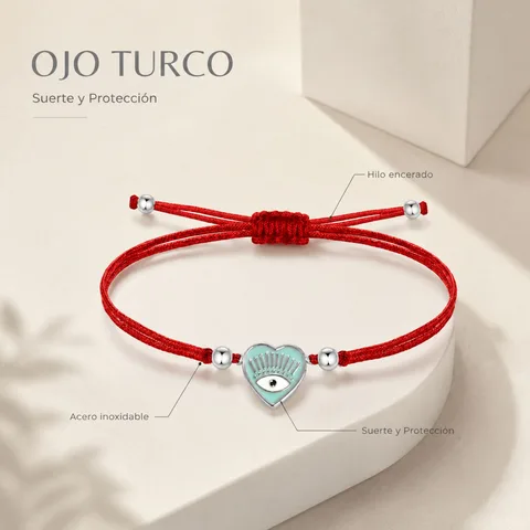 Pulsera Hilo encerado Rojo CON OJO TURCO Plateado