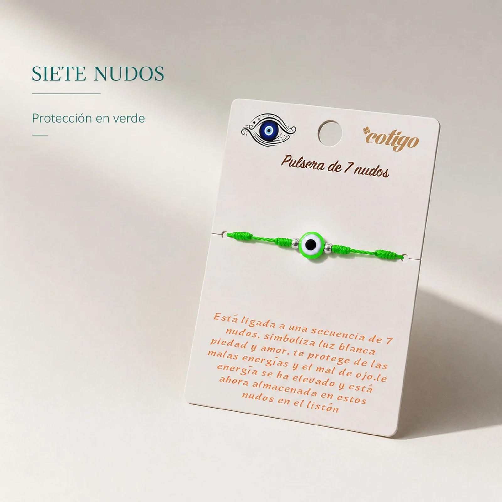 PULSERA 7 NUDOS VERDE CON OJO TURCO