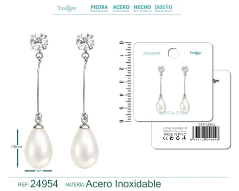 PENDIENTE DE PERLA CON ACCESORIO ACERO