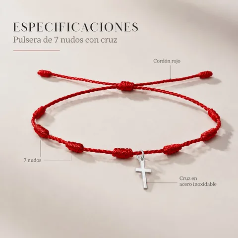 PULSERA 7 NUDOS CON CRUZ ACRO COLOR PLATEADO