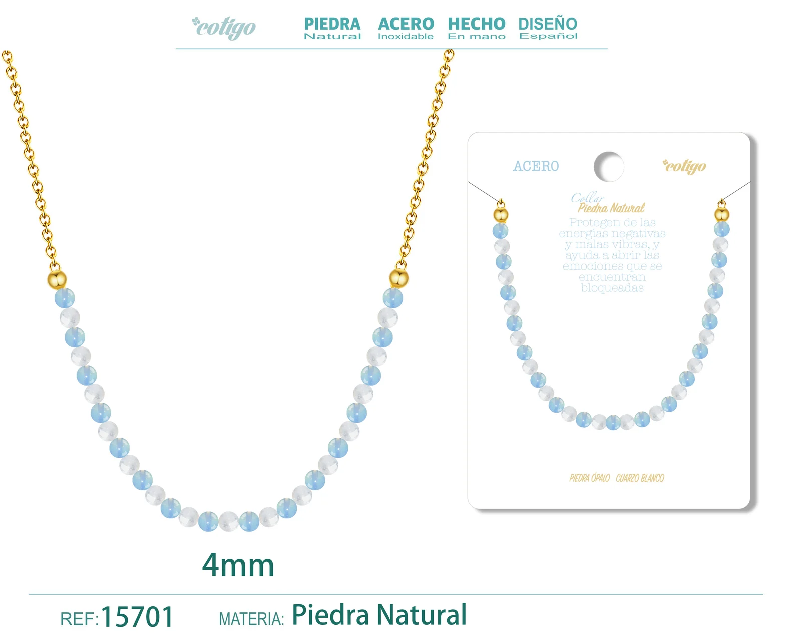 COLLAR CUARZO BLANCO+OPALINA 4MM