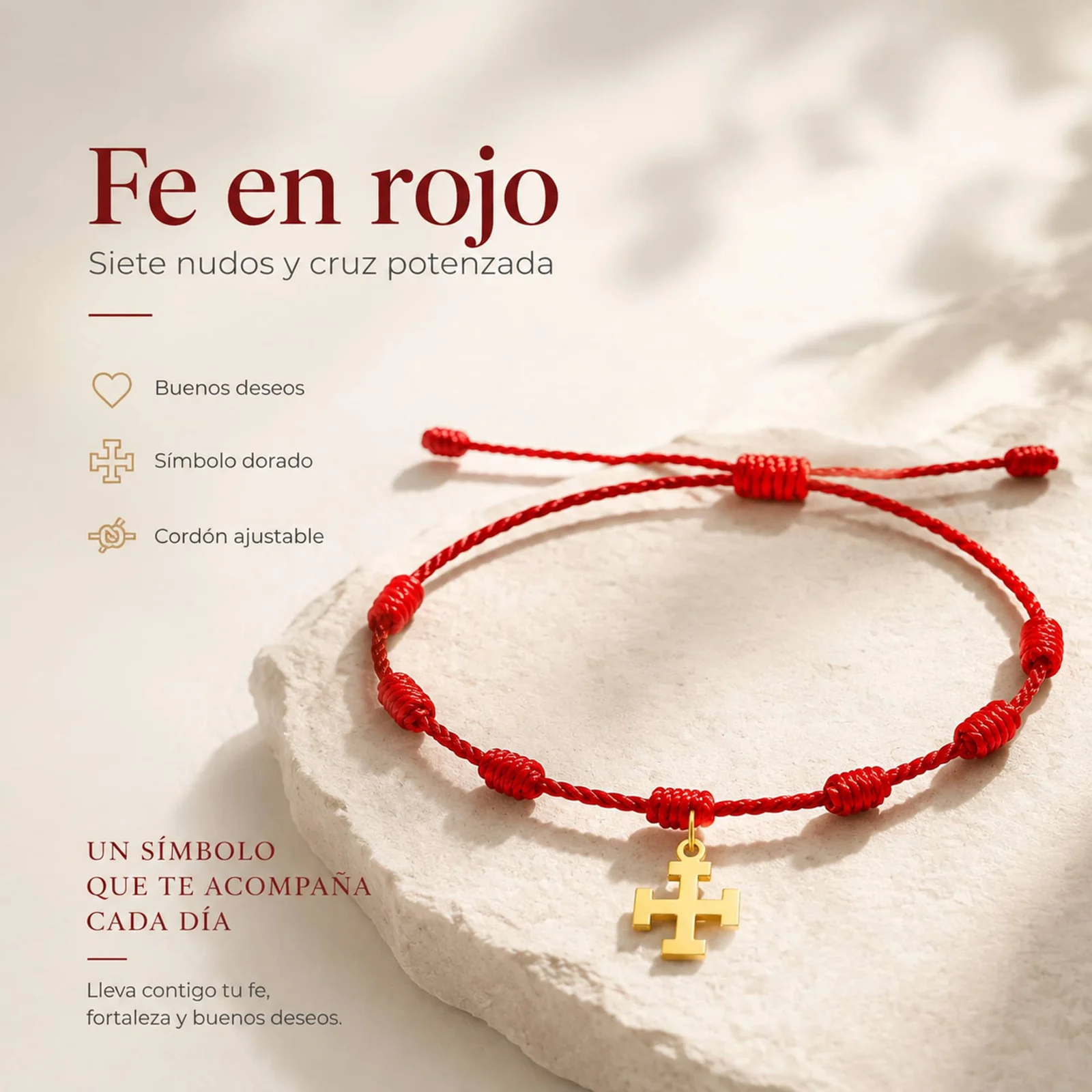 PULSERA 7 NUDOS CON CRUZ POTENZADA COLOR DORADO