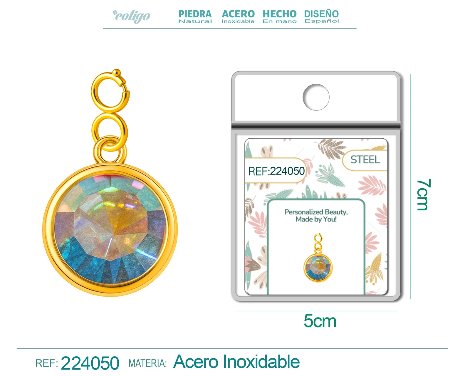 CHARM ACERO DORADO CON PIEDRA NACIMIENTO DE OCTUBRE-CON CIERRE