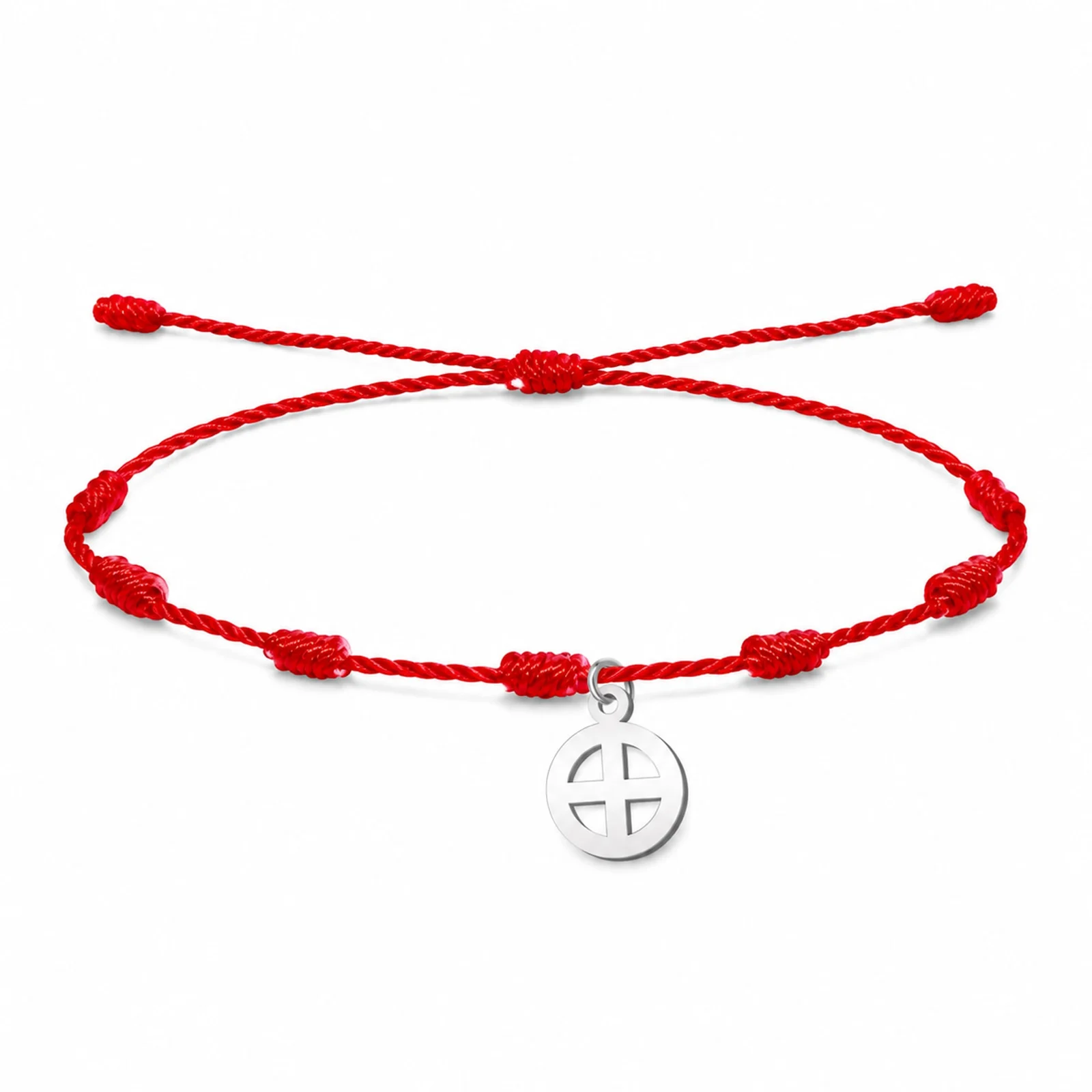 PULSERA 7 NUDOS CON CRUZ SOLAR COLOR PLATEADO