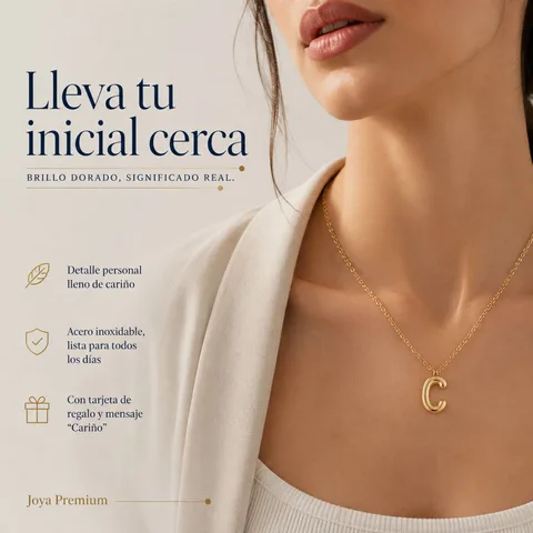 COLLAR INICIAL LETRA C ACERO CON SOBRE