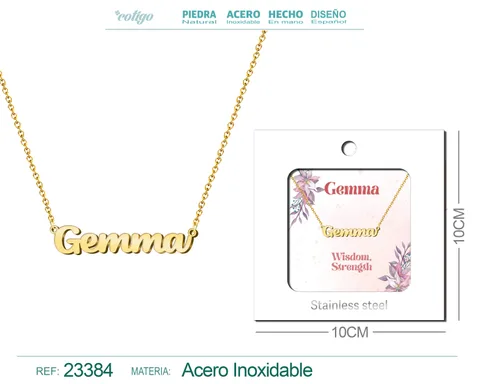 COLLAR NOMBRE INGLES GEMMA ACERO CON SOBRE
