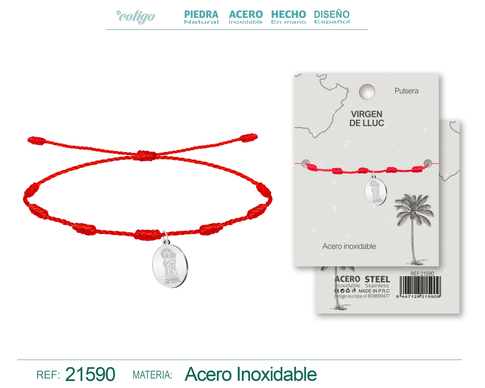PULSERA 7 NUDOS CON VIRGEN DE LLUC ACERO PALTEADO
