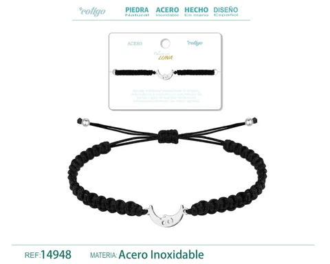 PULSERA HILO DESTINO  CON LUNA ACERO PLATEADO