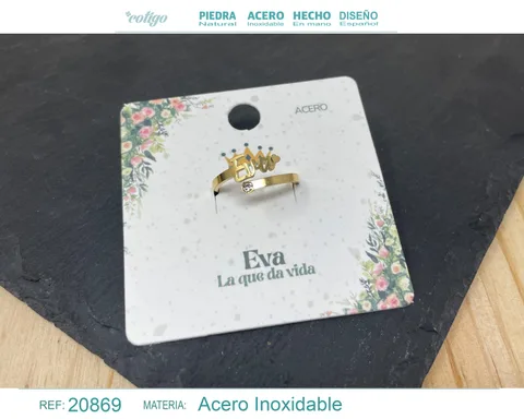 ANILLO NOMBRE EVA ACERO COLOR DORADO