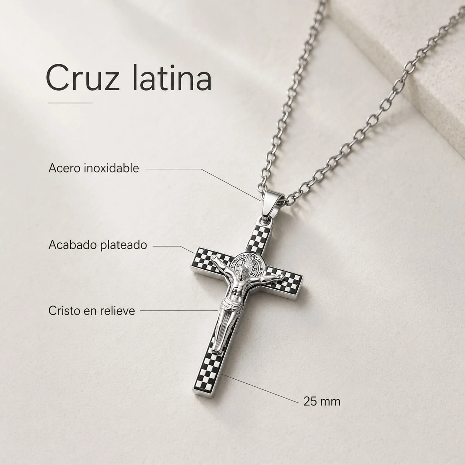 COLGANTE CRUZ LATINA ACERO COLOR PLATEADO