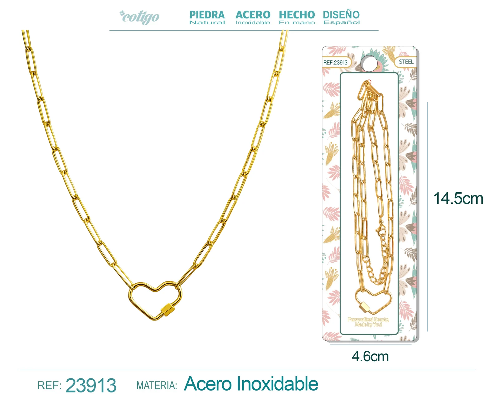 COLLAR DE CADENA ACERO COLOR DORADO PARA CHARM