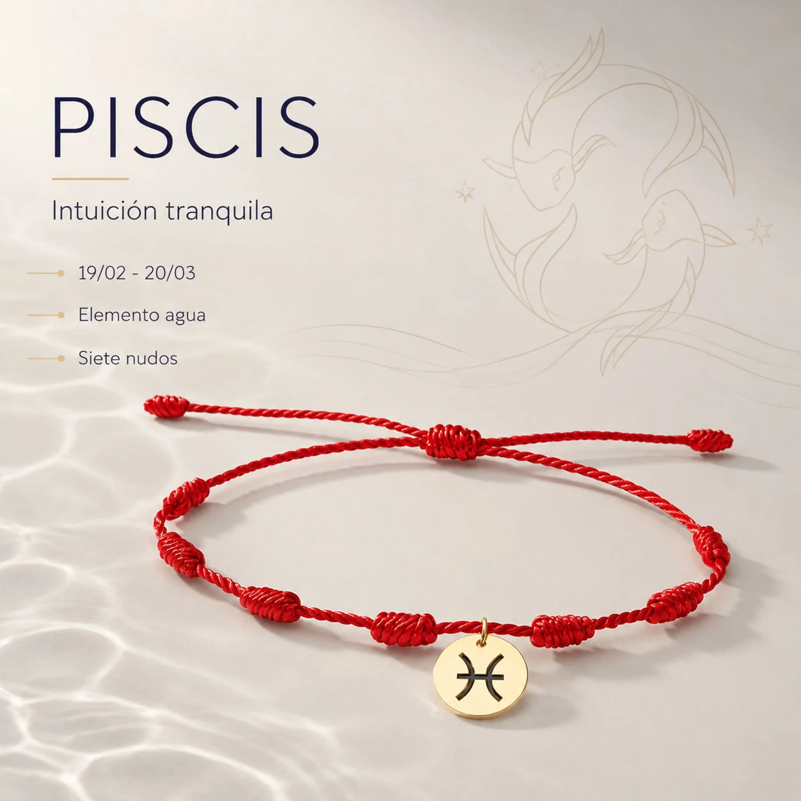 PULSERA 7 NUDOS CON PISCIS ACERO. COLOR DORADO
