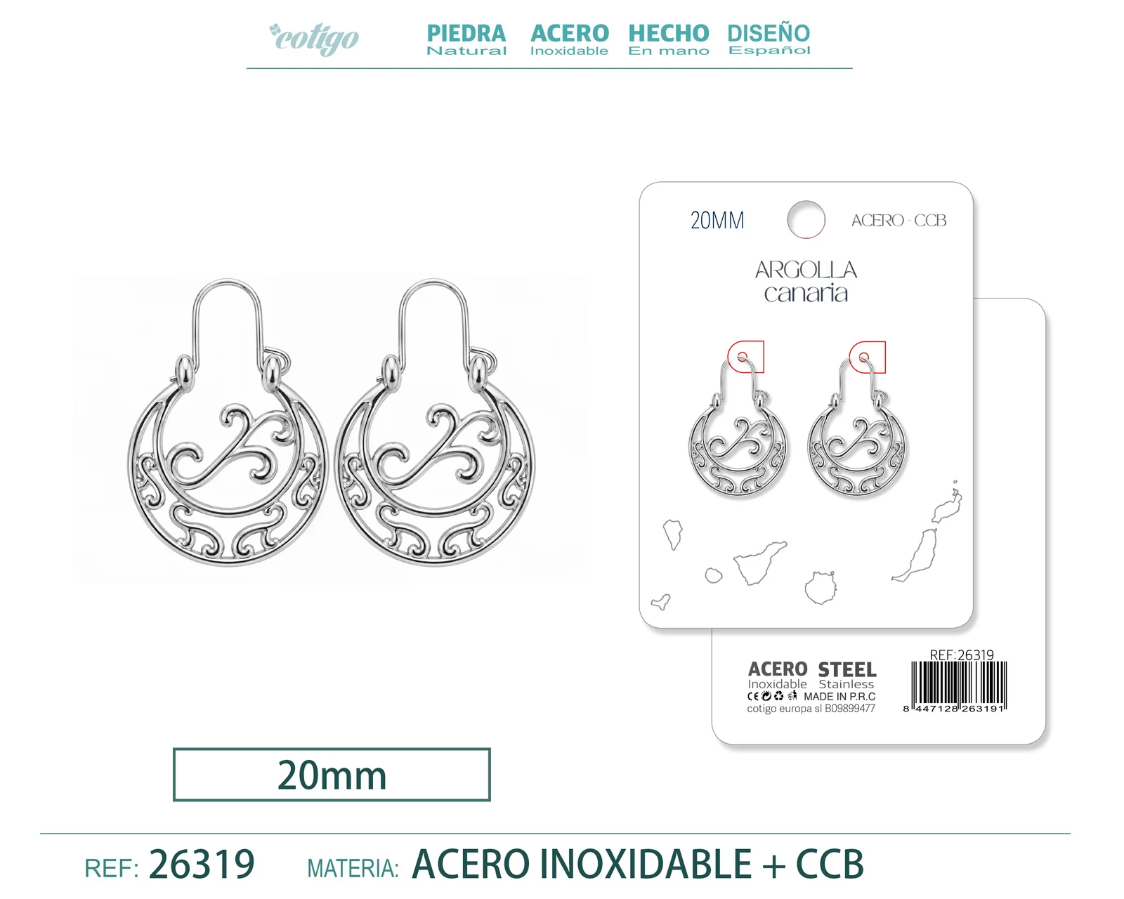 Argolla Canaria 20cm Color Plateado Material CCB