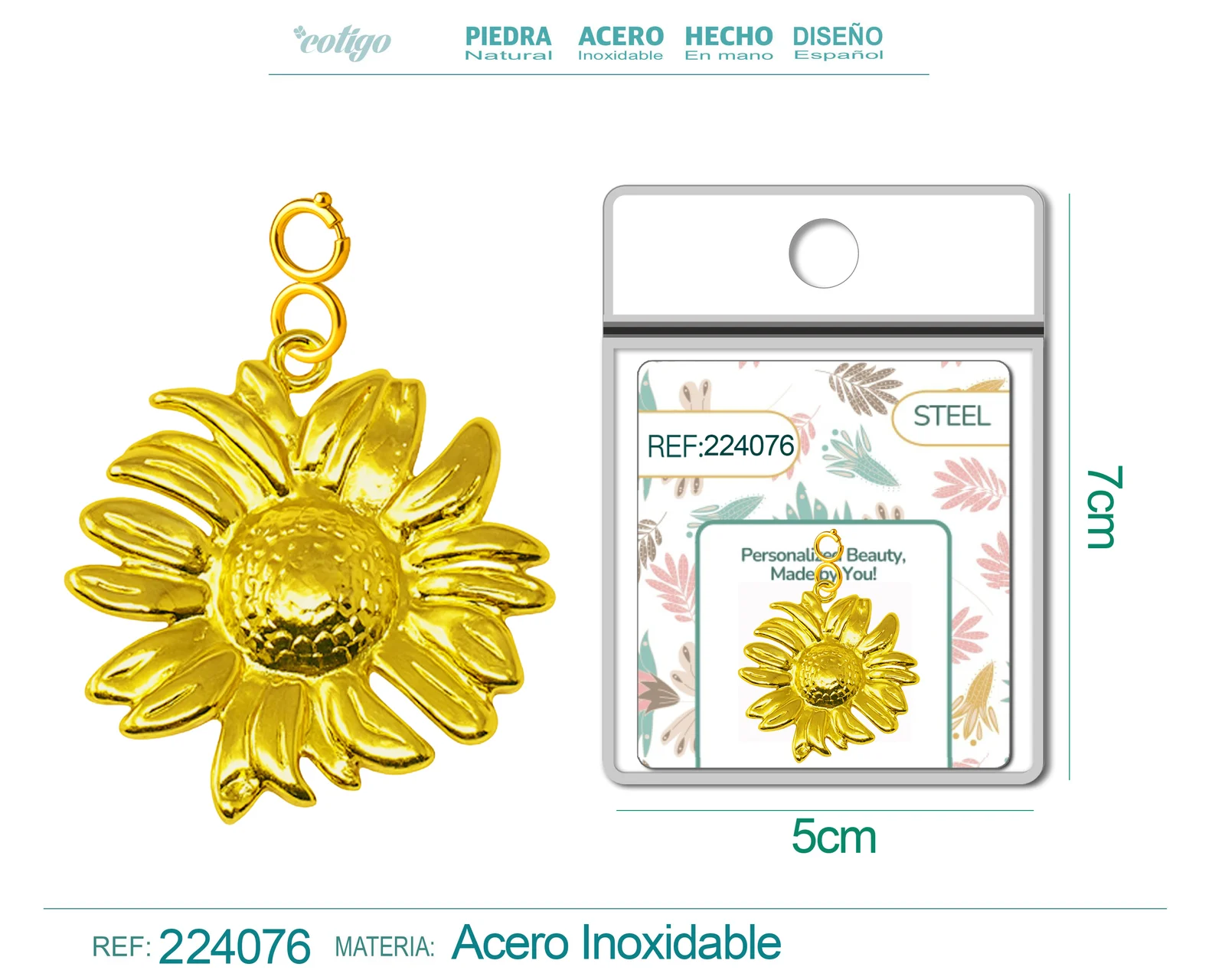 CHARM ACERO DORADO CHAPADO ORO 14 K-CON CIERRE