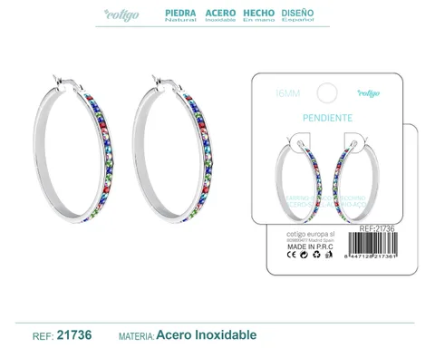 ARO ACERO 16MM PLATEADO CON CIRCONITA COLORES