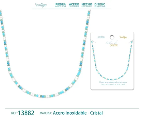 COLLAR DE CRISTAL MULTICOLOR CON CIERRE ACERO