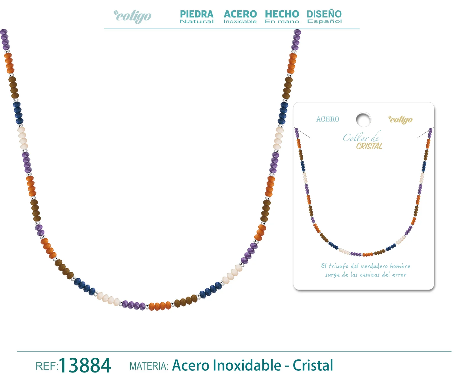 COLLAR DE CRISTAL MULTICOLOR CON CIERRE ACERO