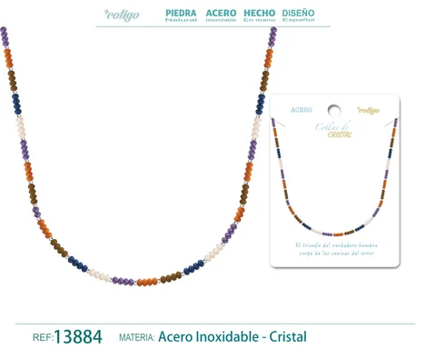 COLLAR DE CRISTAL MULTICOLOR CON CIERRE ACERO