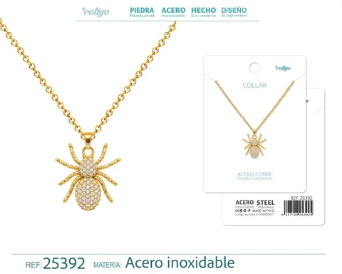 Colgangte Cobre con Circonita Colar Dorado y Cadena Acero