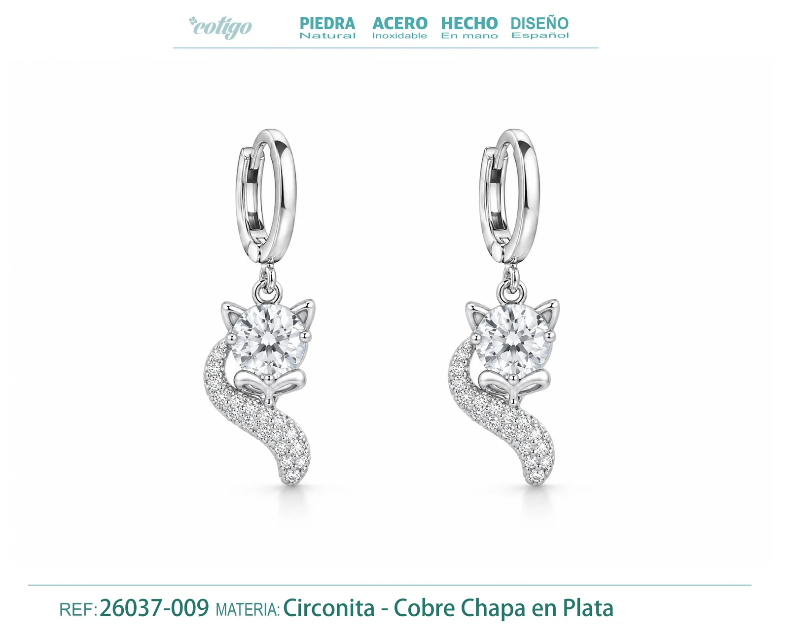 Brinco de argola com pendente de zircónia cúbica prateada