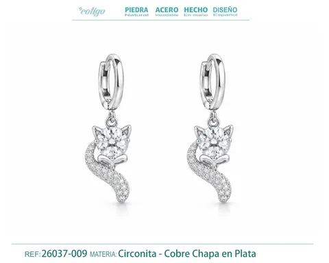 Brinco de argola com pendente de zircónia cúbica prateada