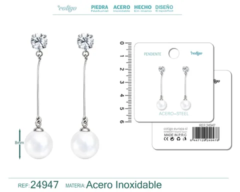 PENDIENTE DE PERLA CON ACCESORIO ACERO