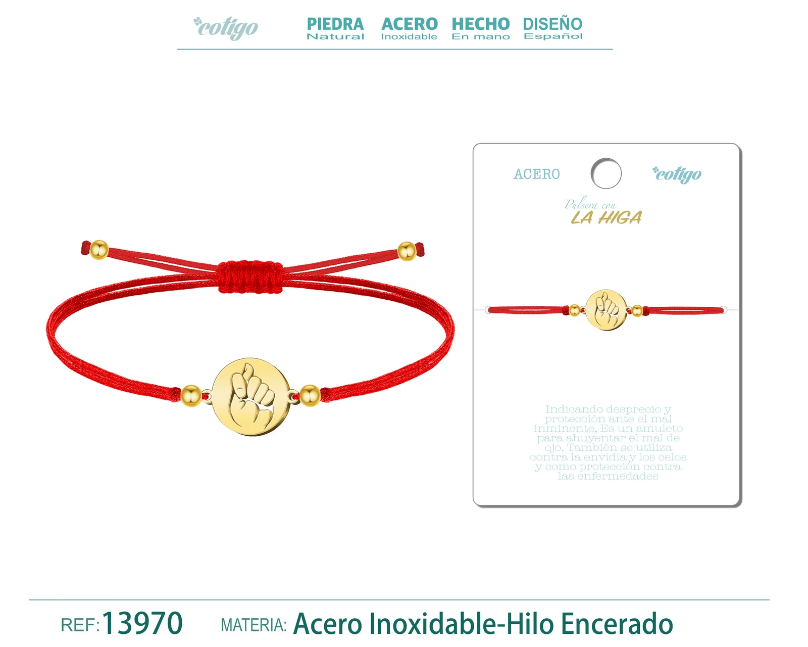 PULSERA LA HIGA DORADO DE HILO EN.ROJO