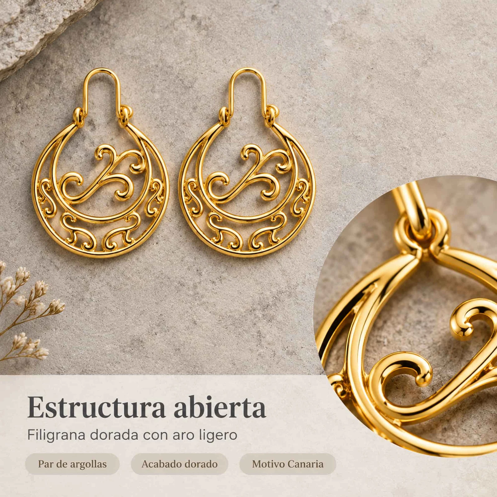 Argolla Canaria 40cm Color Dorado Material CCB