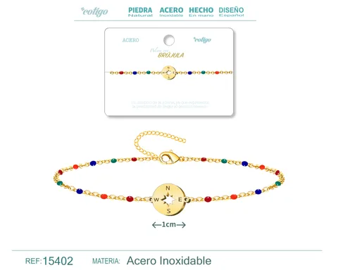 PULSERA ACERO MULTICOLOR CON BRÚJULA