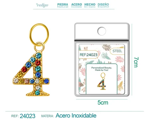 CHARM DE NÚMERO 4 ACERO COLOR DORADO CON CIRCONITA