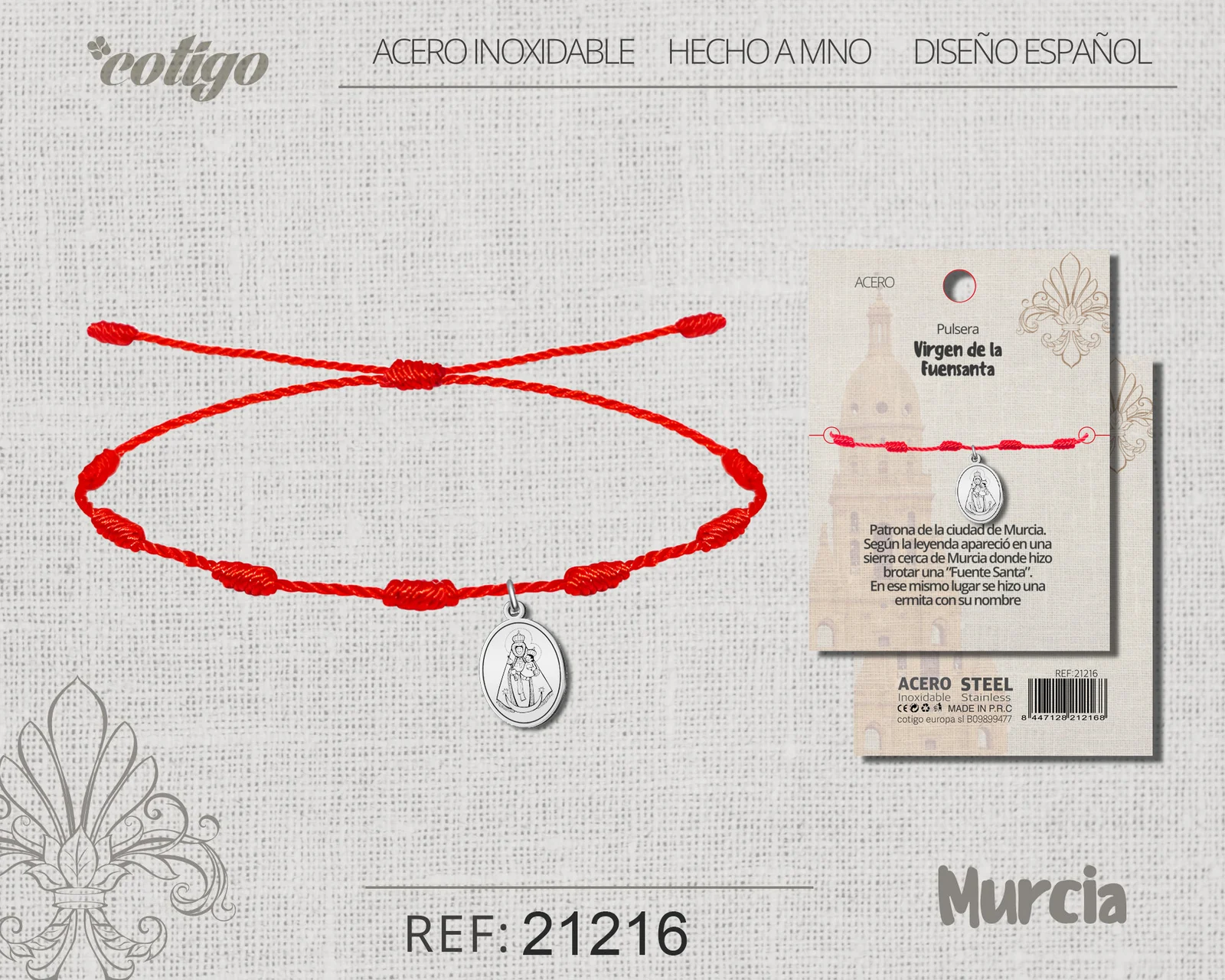 PULSERA 7 NUDOS CON VIRGEN DE LA FUENSANTA ACERO PLATEADO