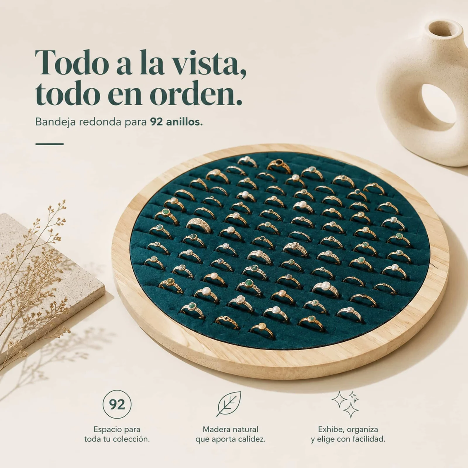 Bandeja de Madera 26x26cm Para 92 Anillos