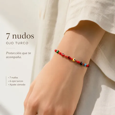 PULSERA 7 NUDOS CON 6 OJO DE TURCO MULTICOLOR