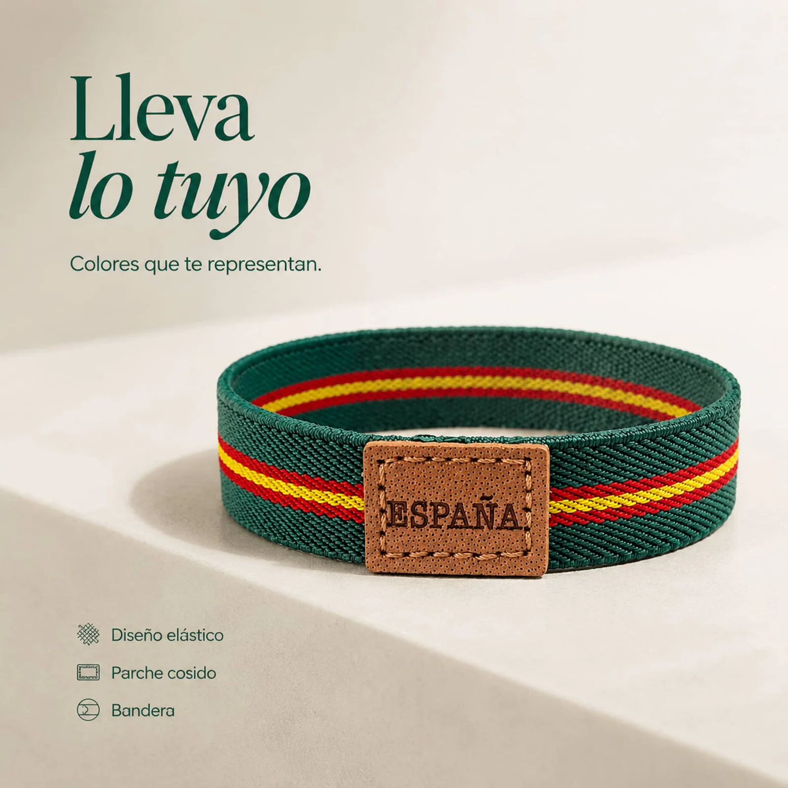 PULSERA ESPAÑA ELÁSTICO ANCHO 1.5CM VERDE