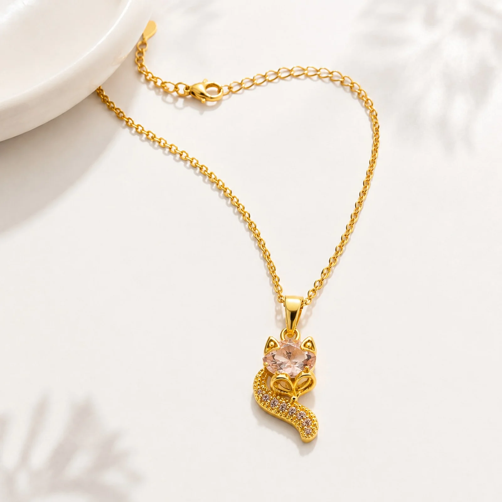 Colgangte Cobre con Circonita Colar Dorado y Cadena Acero