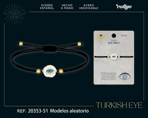Pulsera Hilo encerado Negro CON OJO TURCO Dorado