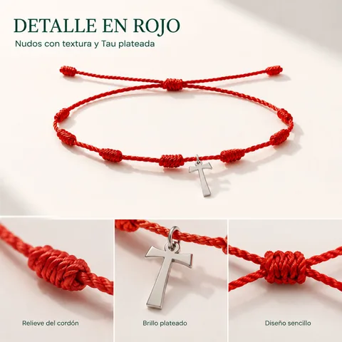 PULSERA 7 NUDOS CON CRUZ DE TAU COLOR PLATEADO